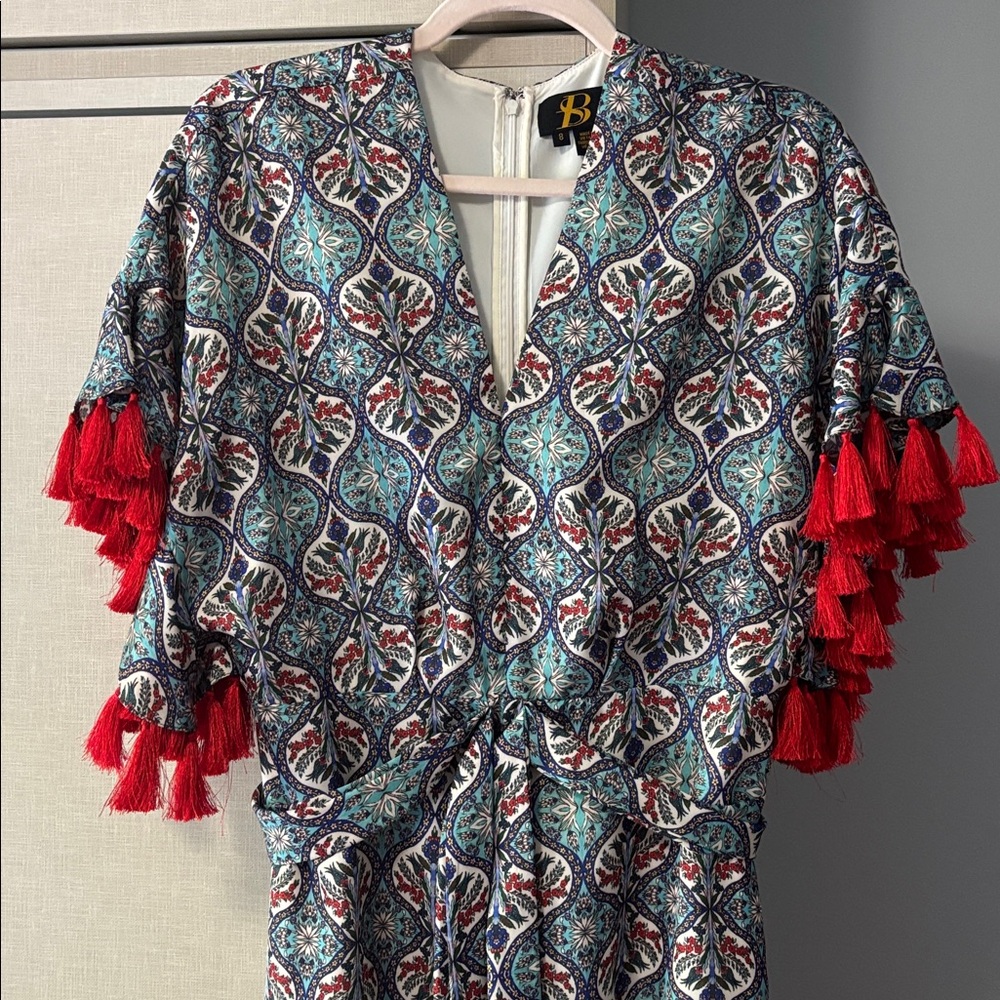 Anthropologie Sachin and Babi maxi Dress with Red tassels size 8 - Picture 2 of 8